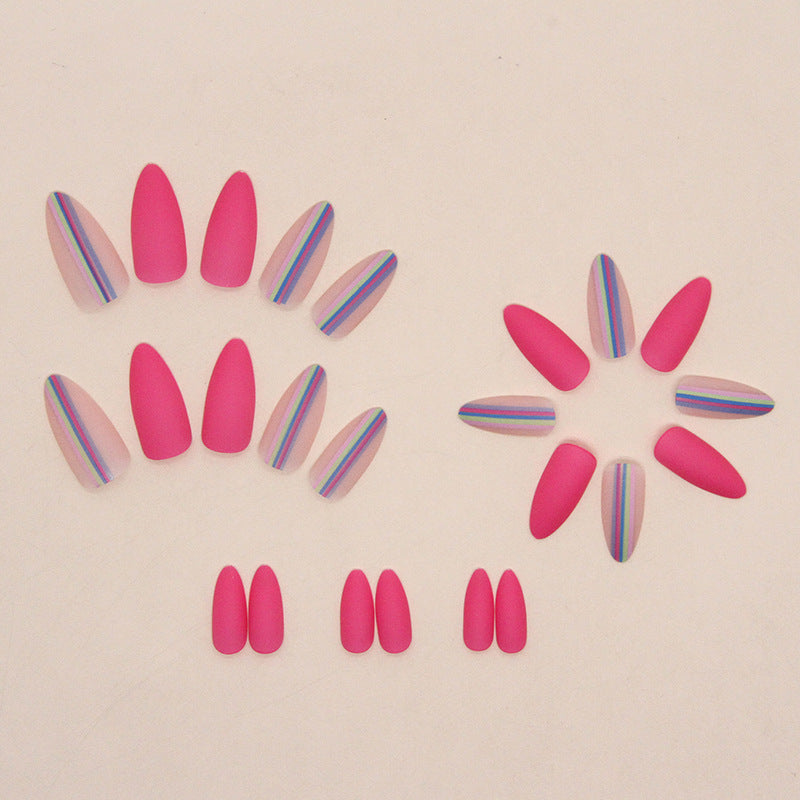 Wholesale Frosted Colorful Striped Almond Nails Rose Red Nail Stickers