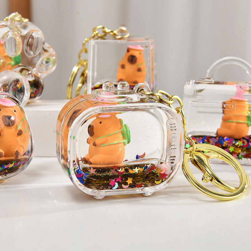 Wholesale Acrylic oil-filled capybara keychain