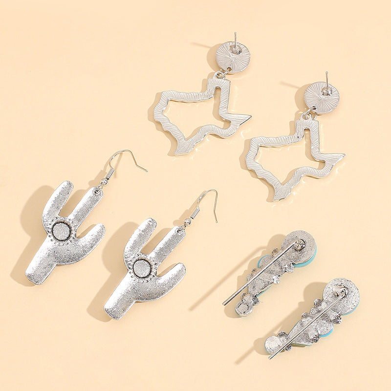 Wholesale  rhinestone earrings National style 3-piece Cactus Pine st