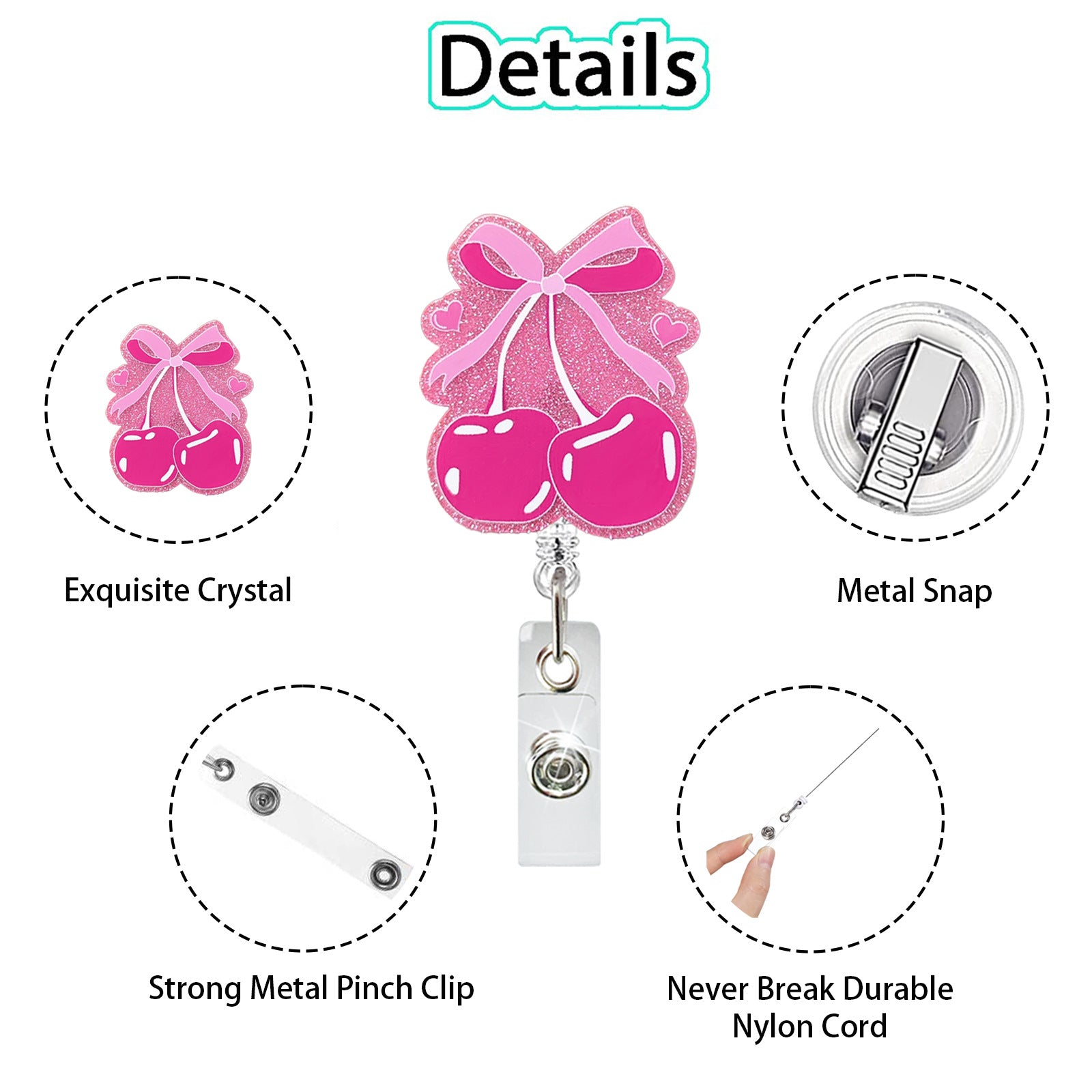 Wholesale Acrylic Pink Bow Retractable Rotating Badge Scroll badge reels