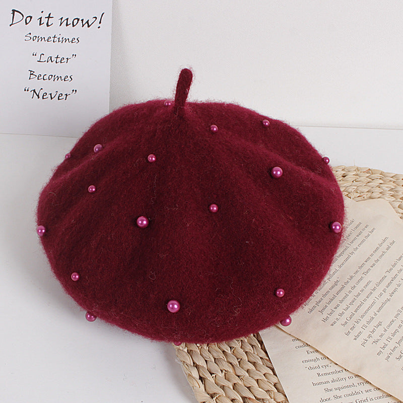 Wholesale Autumn and Winter Pearl Children's Beret Pearl Hat