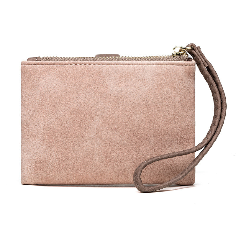 Wholesale Short Matte Leaf Buckle Vertical Zipper PU Wallet