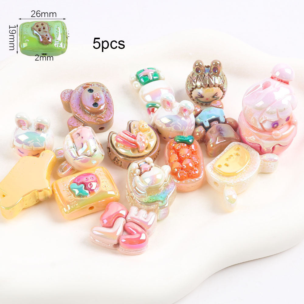 Wholesale 5pcs Cartoon Acrylic Cute Colorful Straight Hole Beads