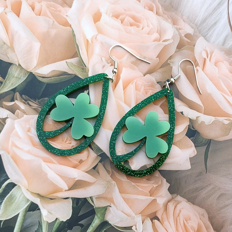 Wholesale Ireland St. Patrick's Day Jewelry Acrylic Luminous Clover Earrings Carnival Party Earrings