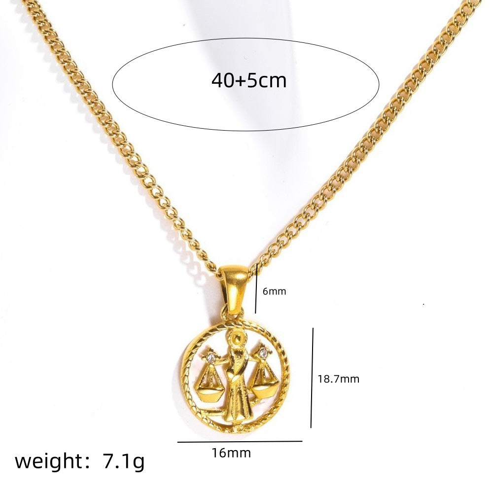 Wholesale Stylish 12 Zodiac Signs Coin Pendant Necklace Stainless Steel Gold Plated Fashion Accessory