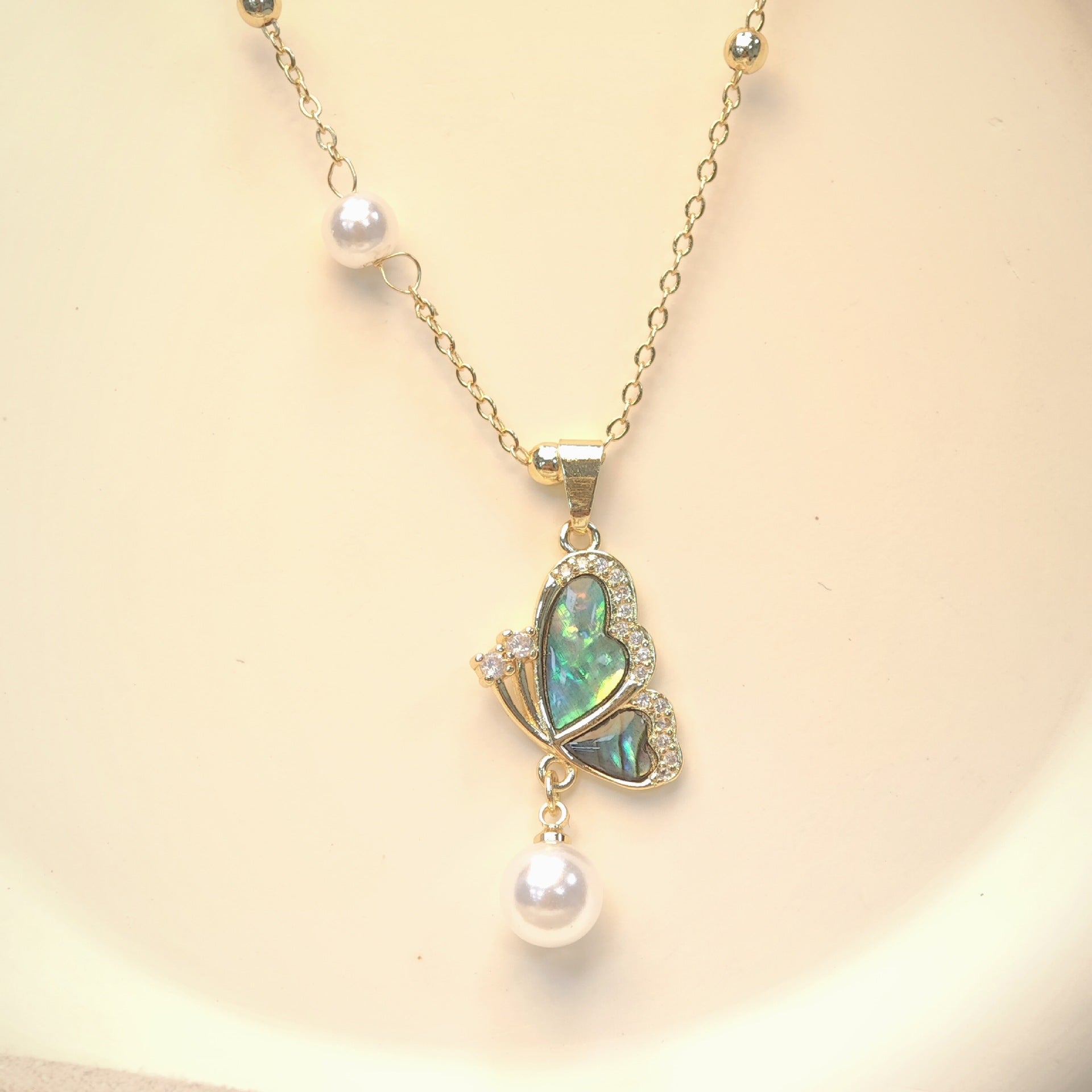 Wholesale White Pearl Abalone Shell Butterfly Necklace Earrings Ring