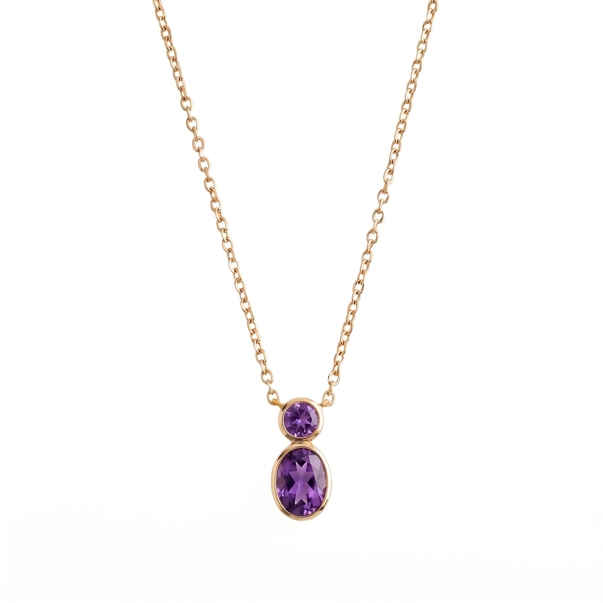Wholesale Minimalist Gourd Pendant Necklace Double Stone Bezel Set Natural Stone Gold Bead Stainless Steel Collarbone Chain Jewelry Accessory