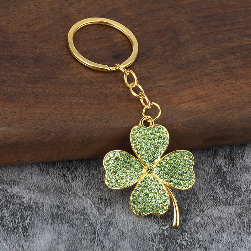 Wholesale Diamond Lucky Four-Leaf Clover Car Metal Pendant Keychains