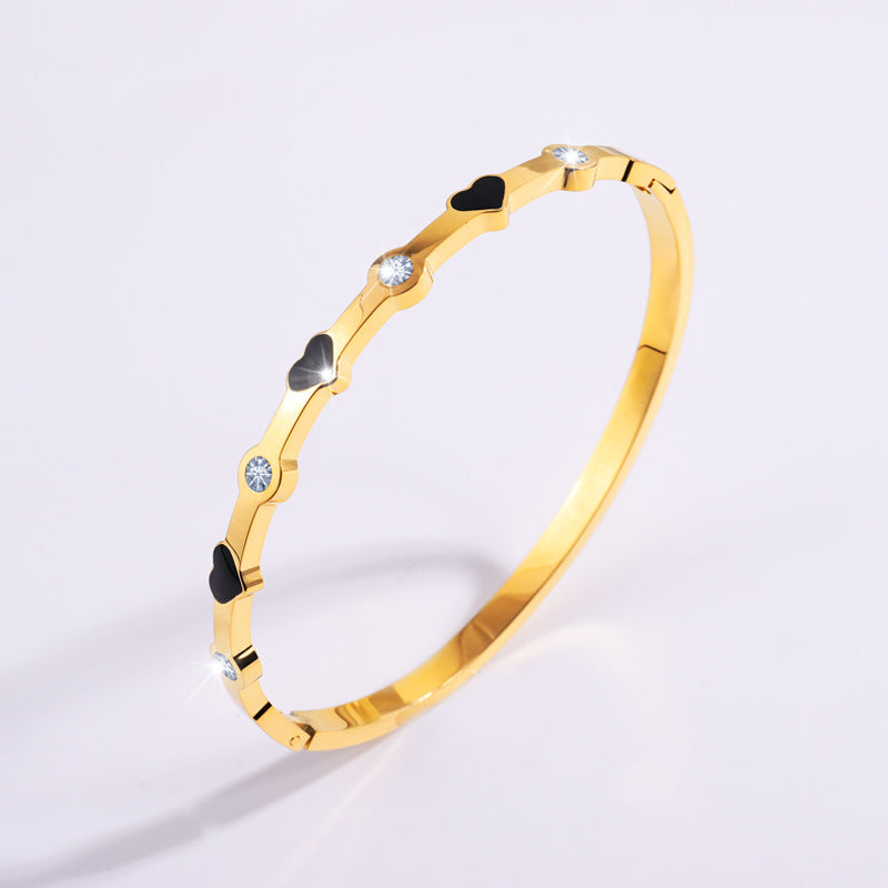 Wholesale Stainless Steel Love Heart Four Rhinestones Titanium Steel Bracelet