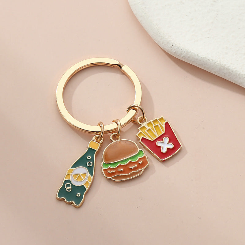 Chips de té de leche de pastel de metal al por mayor llavero