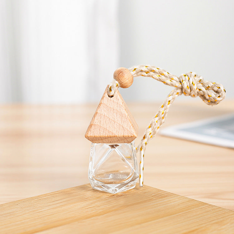 Wholesale 8ML Transparent Glass Triangular Cap Diamond Car Perfume Bottle