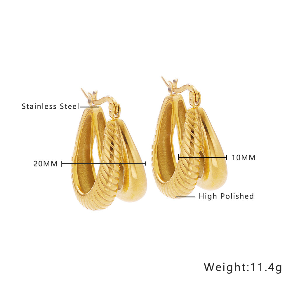 Wholesale Retro Twisted Circle Diamond Braided Wheat Ear C-Shaped Large Arc Gold Earrings