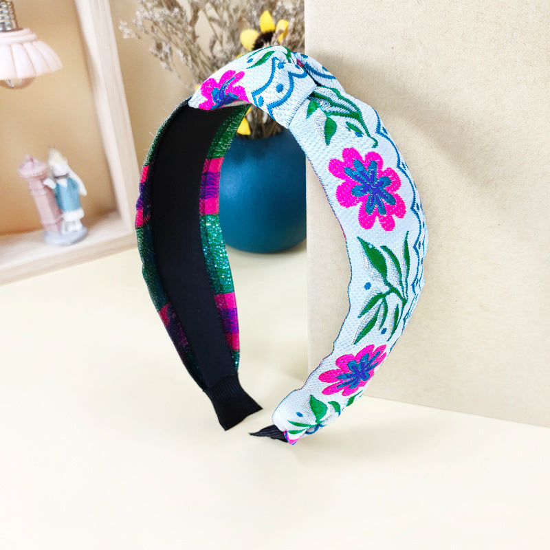 Wholesale Ethnic Style Embroidery Knot Fabric Hair Hoops