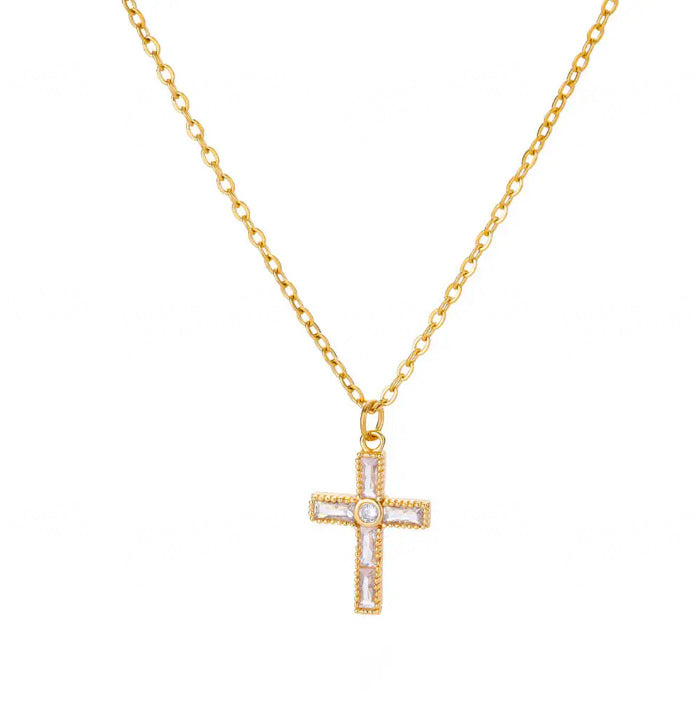 Wholesale Copper Micro-inlaid Zircon Fashion Snake Cross Necklace