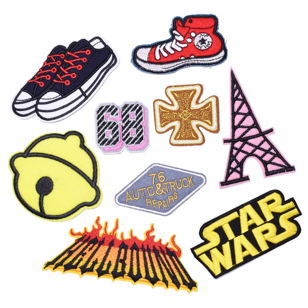 Wholesale Cute Cartoon Embroidered Fabric Patches With Bells 9 Piece Set For Coat Decoration DIY Clothing Craft Supply