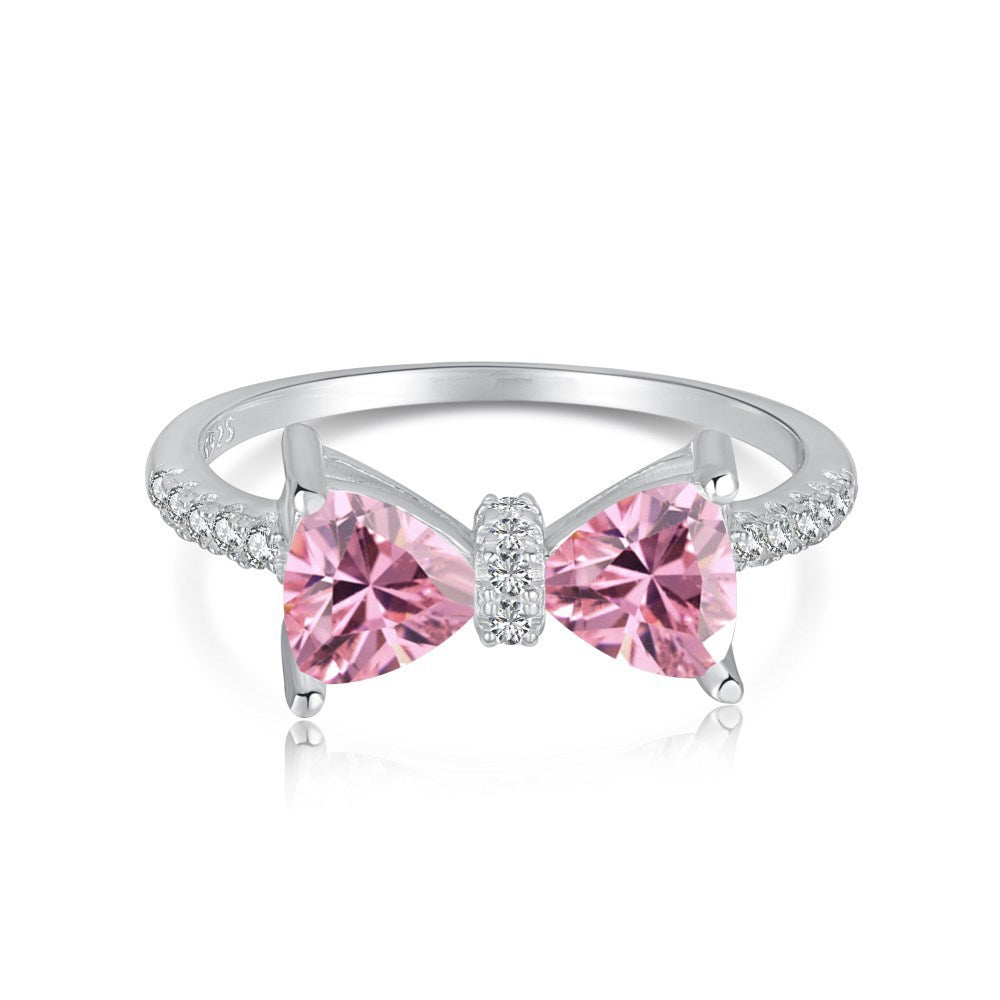 Wholesale Pink Series S925 Sterling Silver Love Butterfly Four-Leaf Clover Zircon Ring