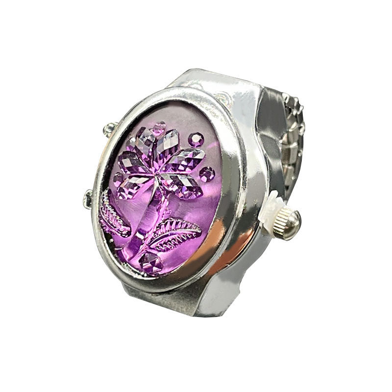 Wholesale [Ring watch] flip Gem Flower temperament personality ladies student creative ring Watch