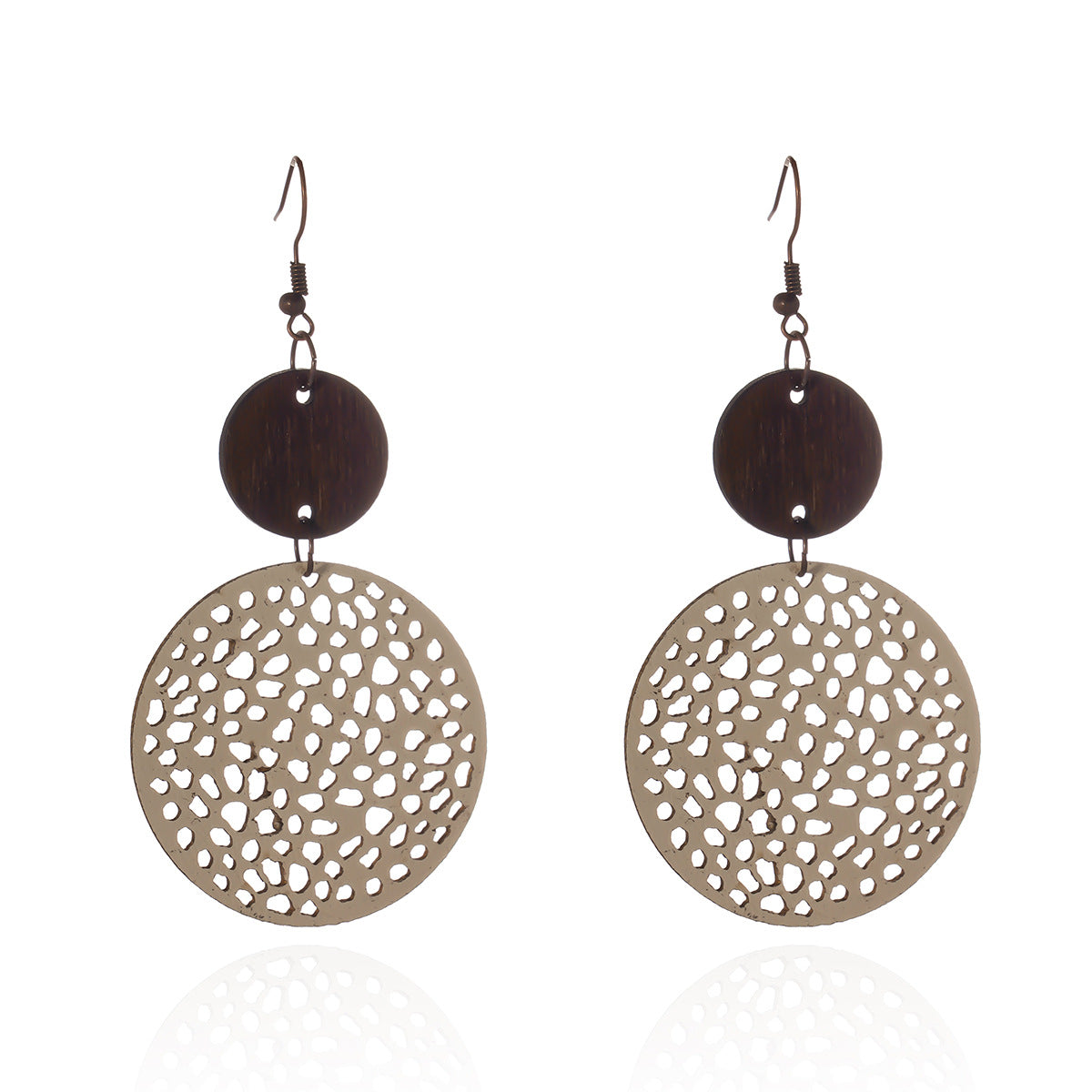 Wholesale Retro Water Drop Heart Leather Wood Piece Love Round Earrings