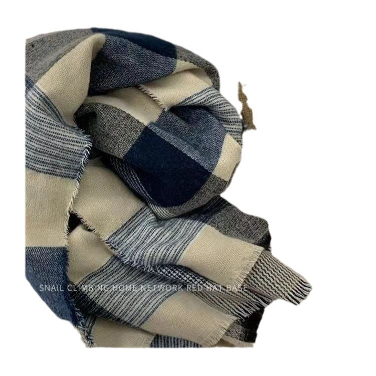Wholesale Winter Faux Cashmere Acrylic Blue Plaid Scarf