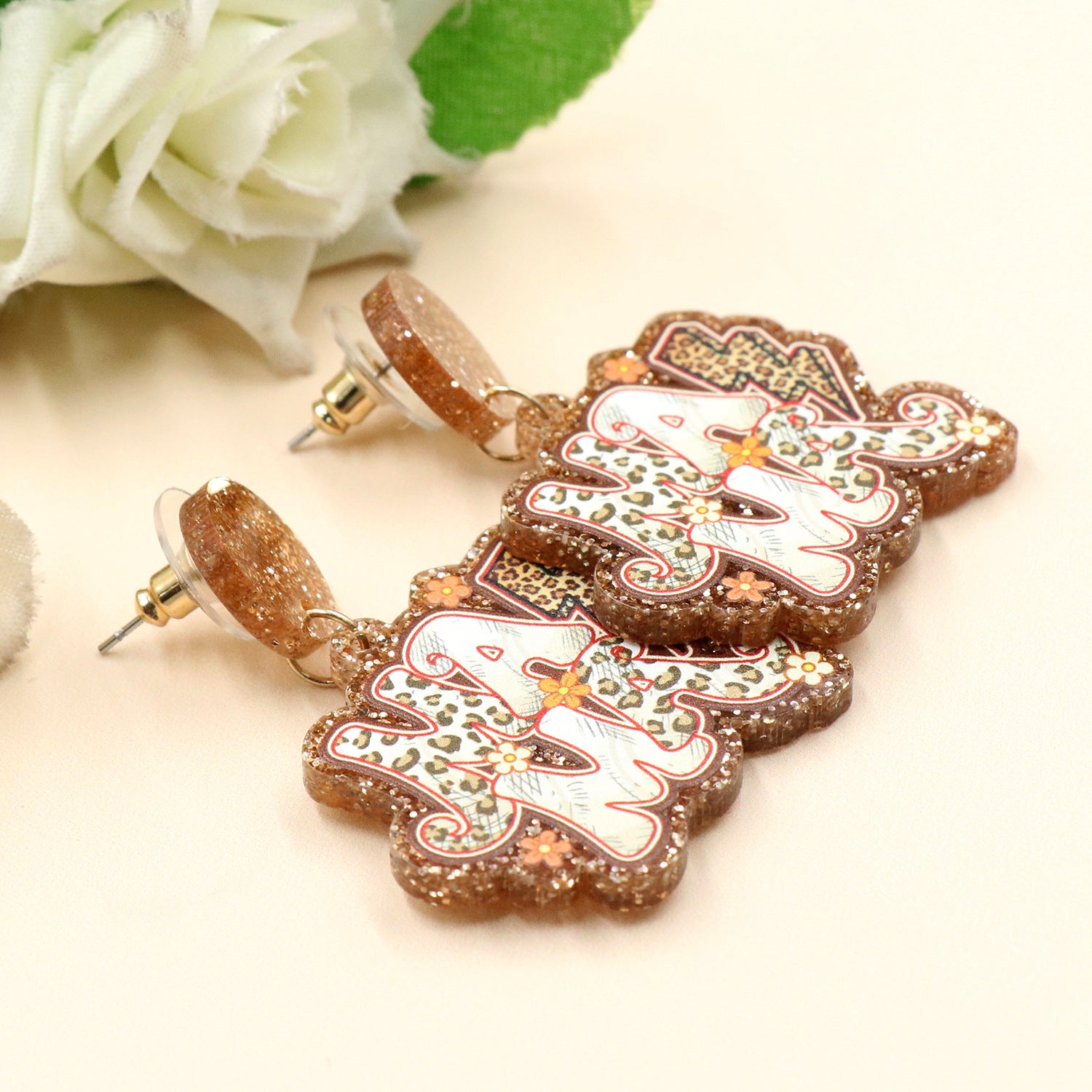 Wholesale Mother's Day Retro Leopard Pattern Acrylic Earrings