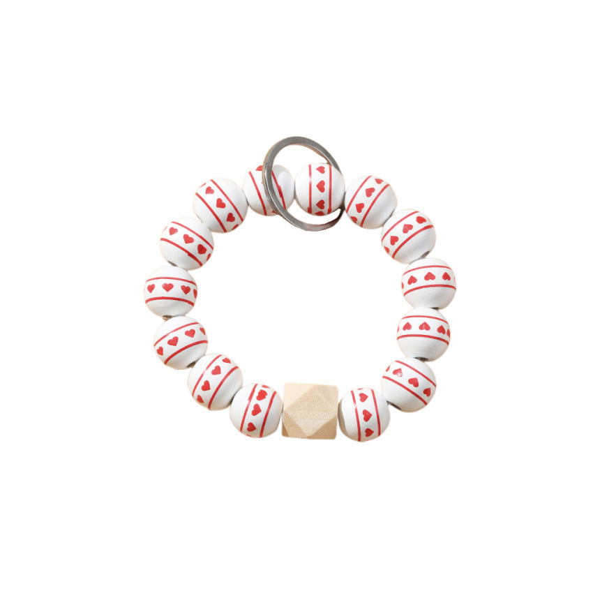Wholesale Small Heart Wooden Beads Bracelet Keychain