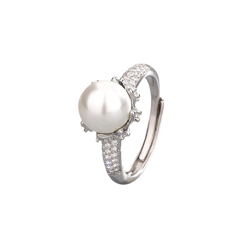 Wholesale Copper Plated 18k Gold Full Diamond Pearl Rings
