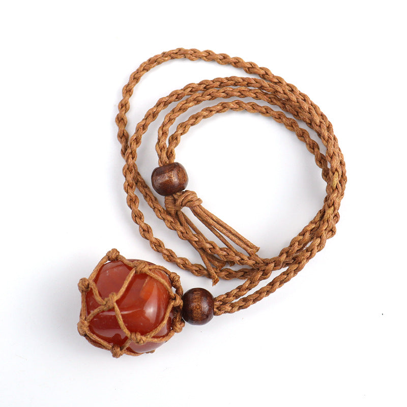 Wholesale Hot Sale New Natural Crystal Rough Stone Net Pocket Hand-woven Necklace