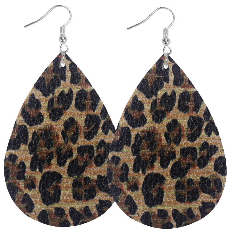 Wholesale 2pairs/pack Cow Print Leopard Print Tiger Print Double Sided Print Leather Earrings