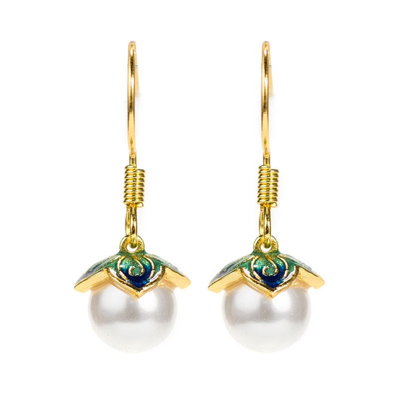 Wholesale Wholesale simple fashion freshwater pearl enamel cloisonne women's gold-plated ear hooks