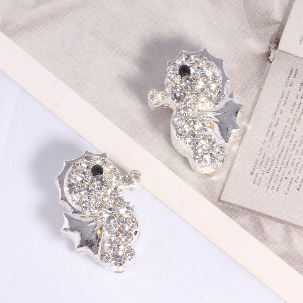 Wholesale double-sided alloy full diamond seahorse straight hole DIY loose beads