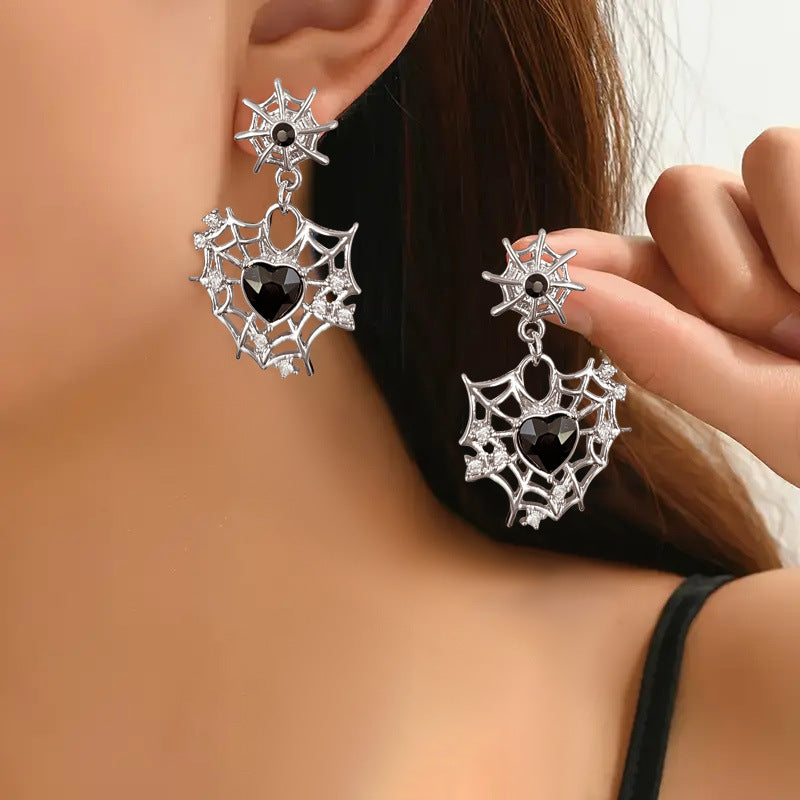 Wholesale Halloween Sweet Cool Dark Love Spider Web Earrings