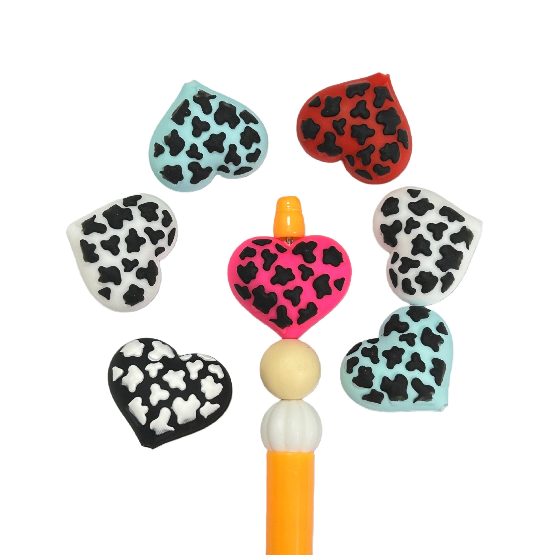 Wholesale 10pcs/pack Silicone heart-shaped leopard print beads  epoxy resin 3D card beads