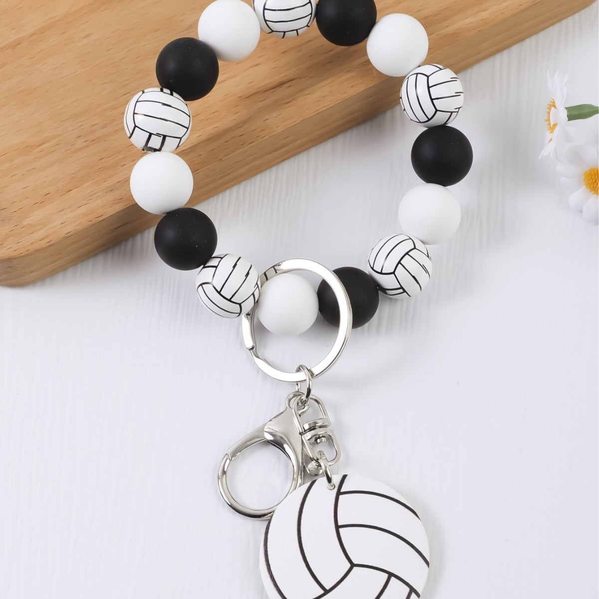 Wholesale Cartoon Sports Beaded Wristlet Keychains Basketball Football Volleyball Pendant