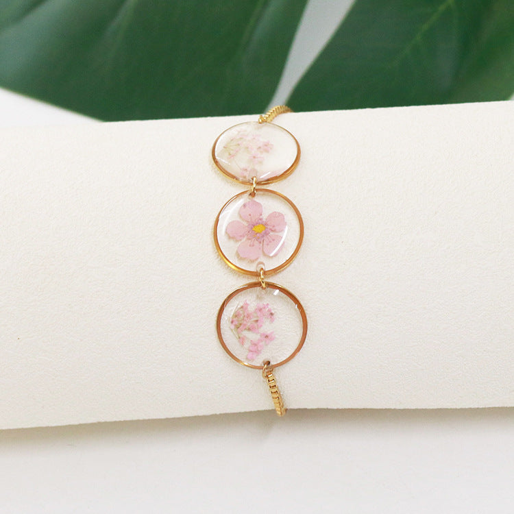 Wholesale 6pcs Small Daffodil Real Flower Dried Flower Resin Dripping Glue Bracelet