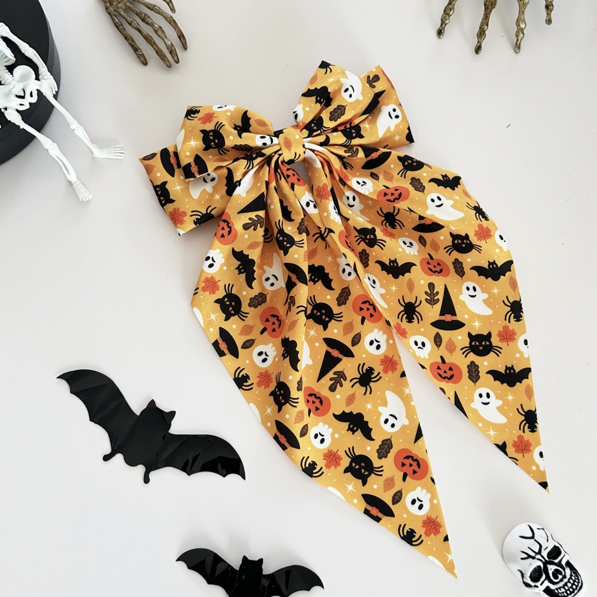 Wholesale  Pumpkin Bat Print Bow Ribbon Spring Clip