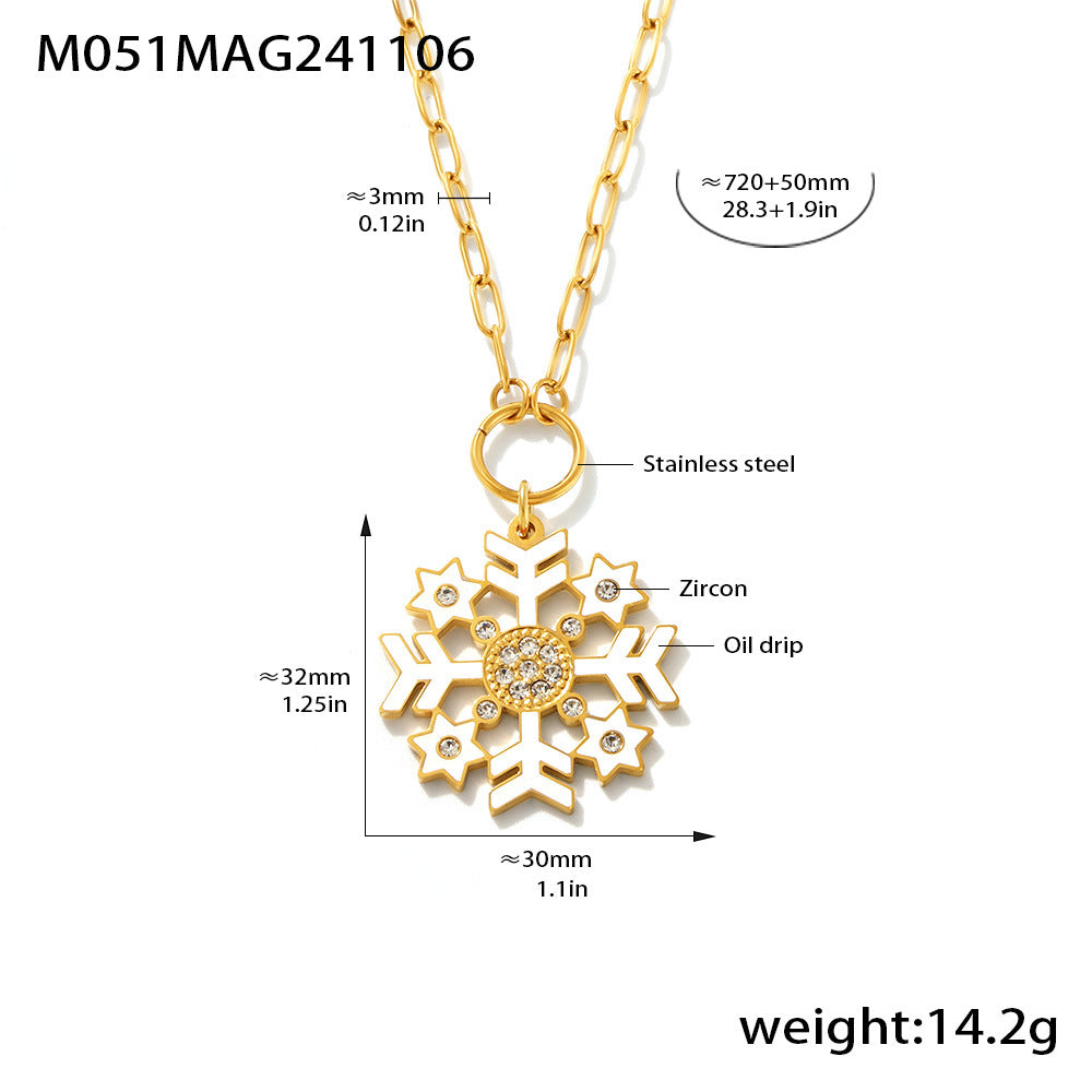 Wholesale Stainless steel 18K real gold plated Christmas enamel zircon necklace