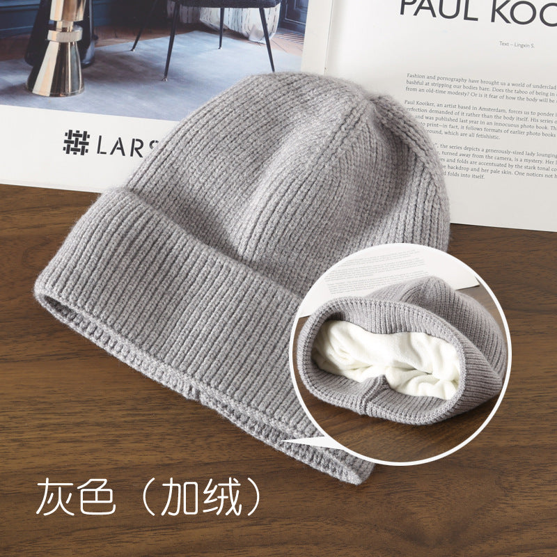 Wholesale Autumn/Winter Solid Color Light Plate with Velvet Warm Knitted Outdoor Travel Cycling Cold Proof Ear Protection Knitted Hat