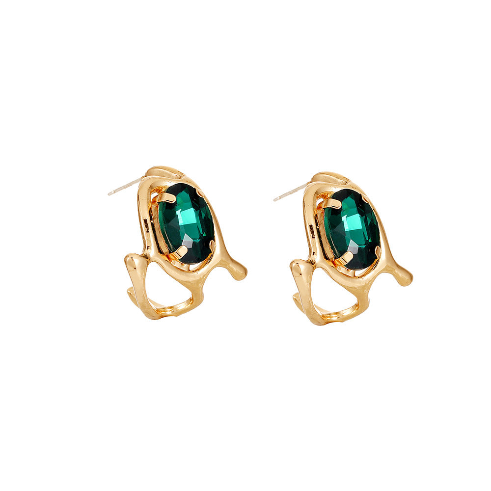 Wholesale Fashion Irregular Geometric Emerald C-shaped Earrings