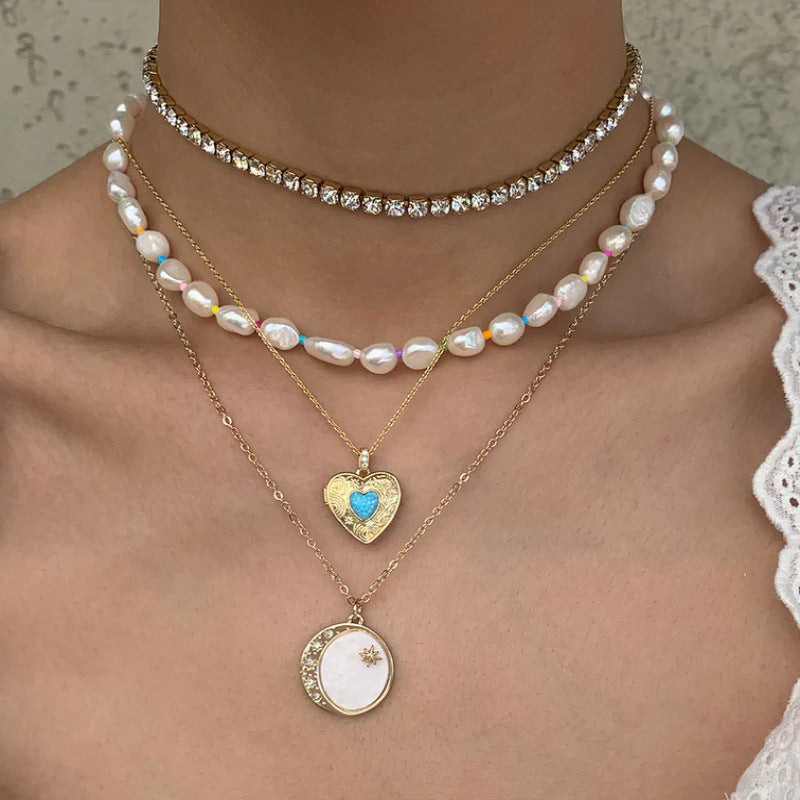 Wholesale Trendy Gold Tone Heart Locket Pendant Necklace Openable Blue Love Design Fashion Jewelry Accessory For Boutique Resale