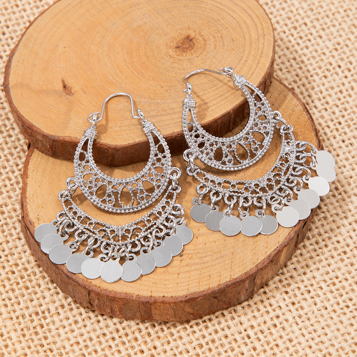 Wholesale Circular hollow crescent  Vintage Earrings