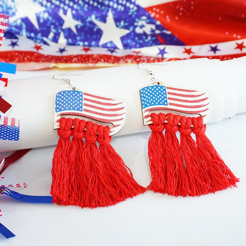 Wholesale American Independence Day Flag Day Hand-woven Earrings Bohemian Tassel Earrings