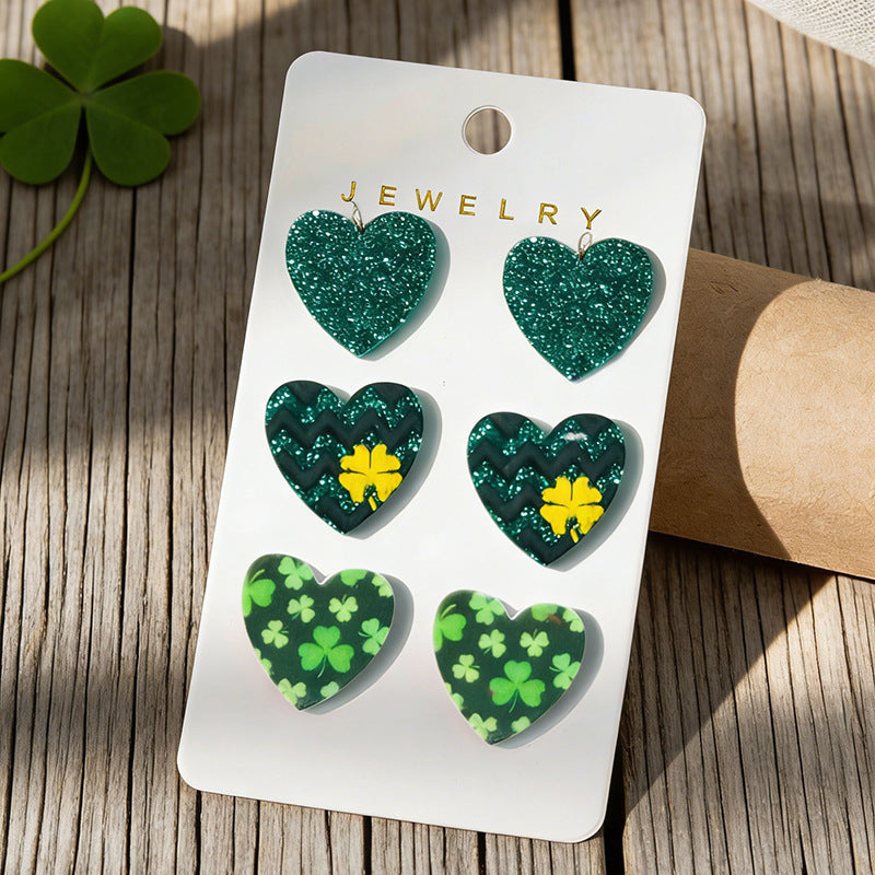 Wholesale St.  Patrick' s Day Shamrock Acrylic Earrings