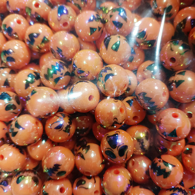 Wholesale 200pcs 16mm UV Plated Colorful Halloween DIY Bead Accessories Straight Hole Round Beads