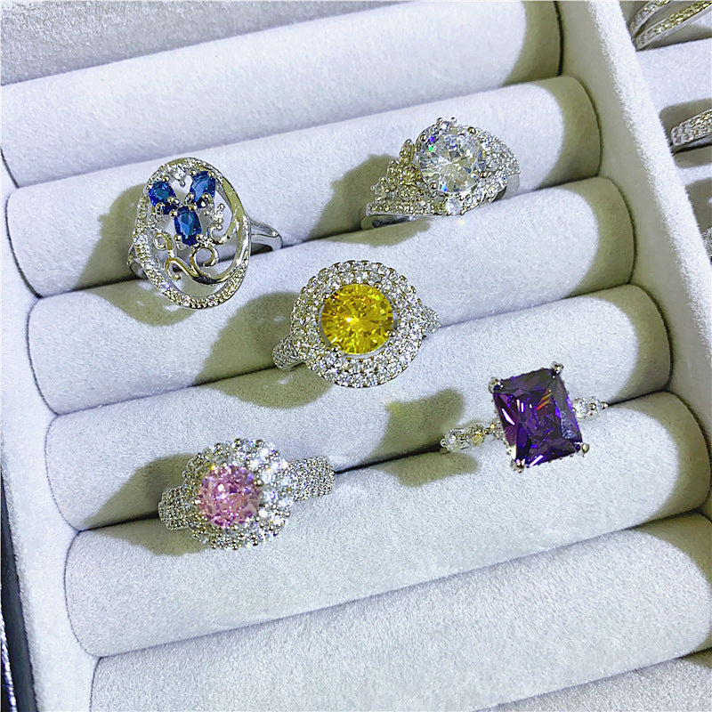 Wholesale 5PCSColorful Zircon Micropaved Gemstone Ring