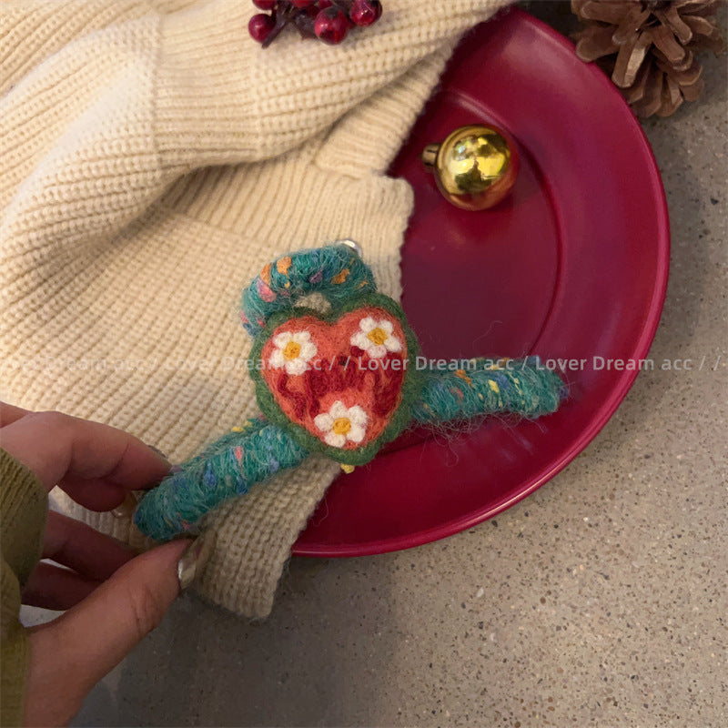 Wholesale Color Knitted Wool Bears Rabbit Flowers Plush Hair Clips