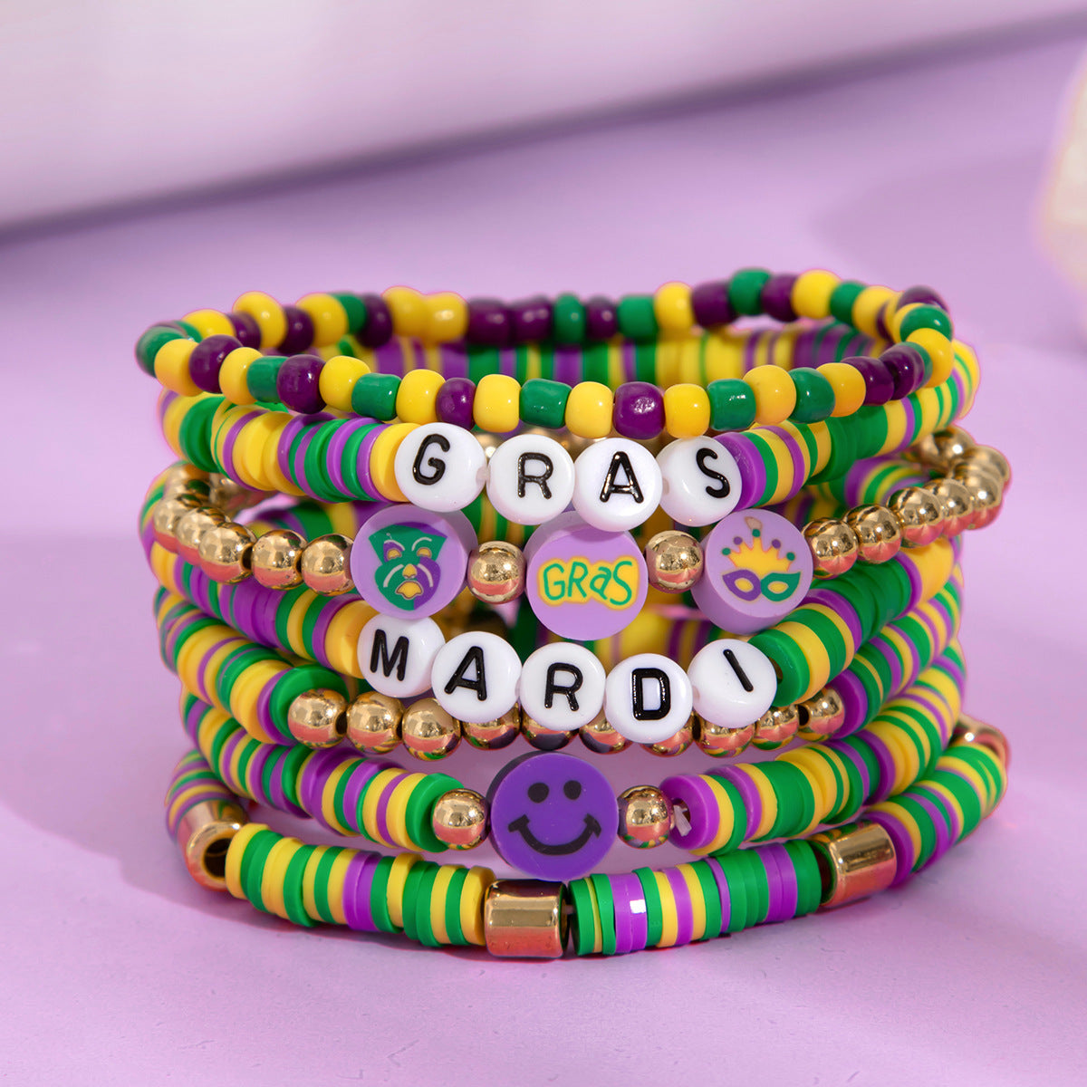 Wholesale Jewelry Carnival Soft Pottery Letter Bracelet suit Personality Stacked Style Acrylic Beaded Bracelet