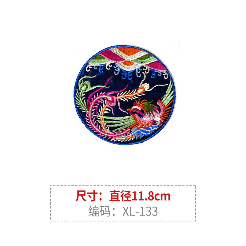Wholesale Chinese Style Dragon Phoenix Round Satin Fabric Patches For Coat Decoration 8 Pack Stylish DIY Accessory