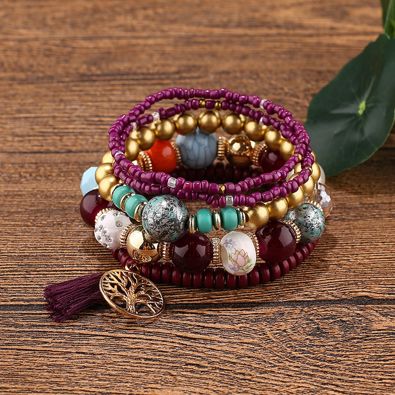 Wholesale Tassel Tree of Life Pendant Beaded Bracelet