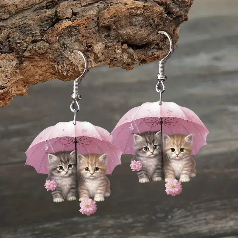 Wholesale Cute Umbrella Kitten Acrylic Earrings