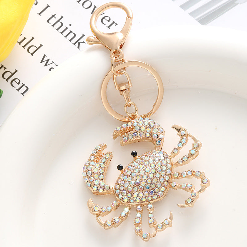Wholesale Ocean Diamond Metal Color Crab Keychain